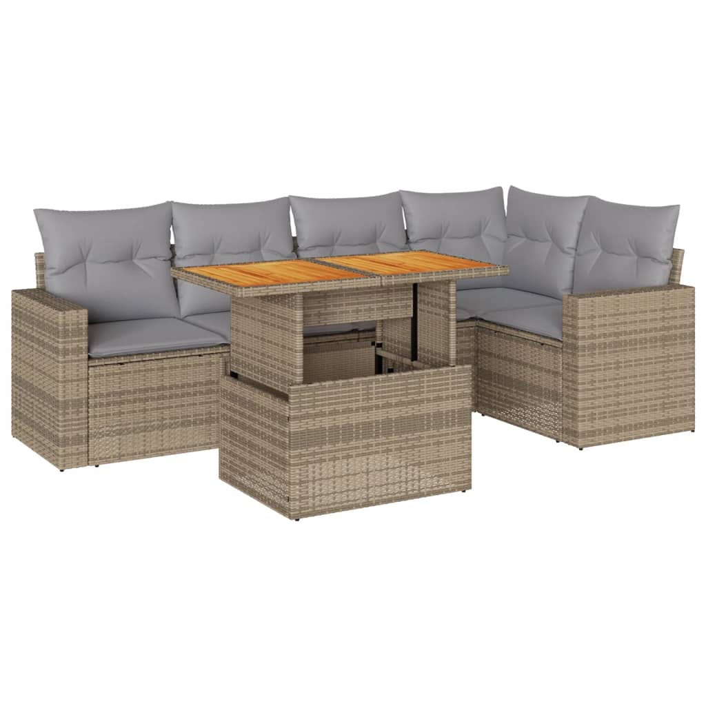 Salon de jardin avec coussins 6 pcs beige résine tressée