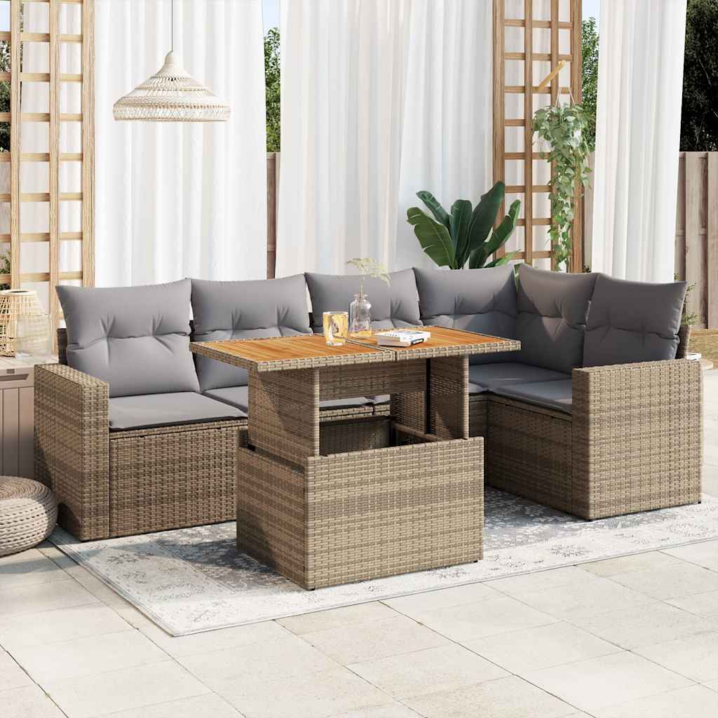 Salon de jardin avec coussins 6 pcs beige résine tressée