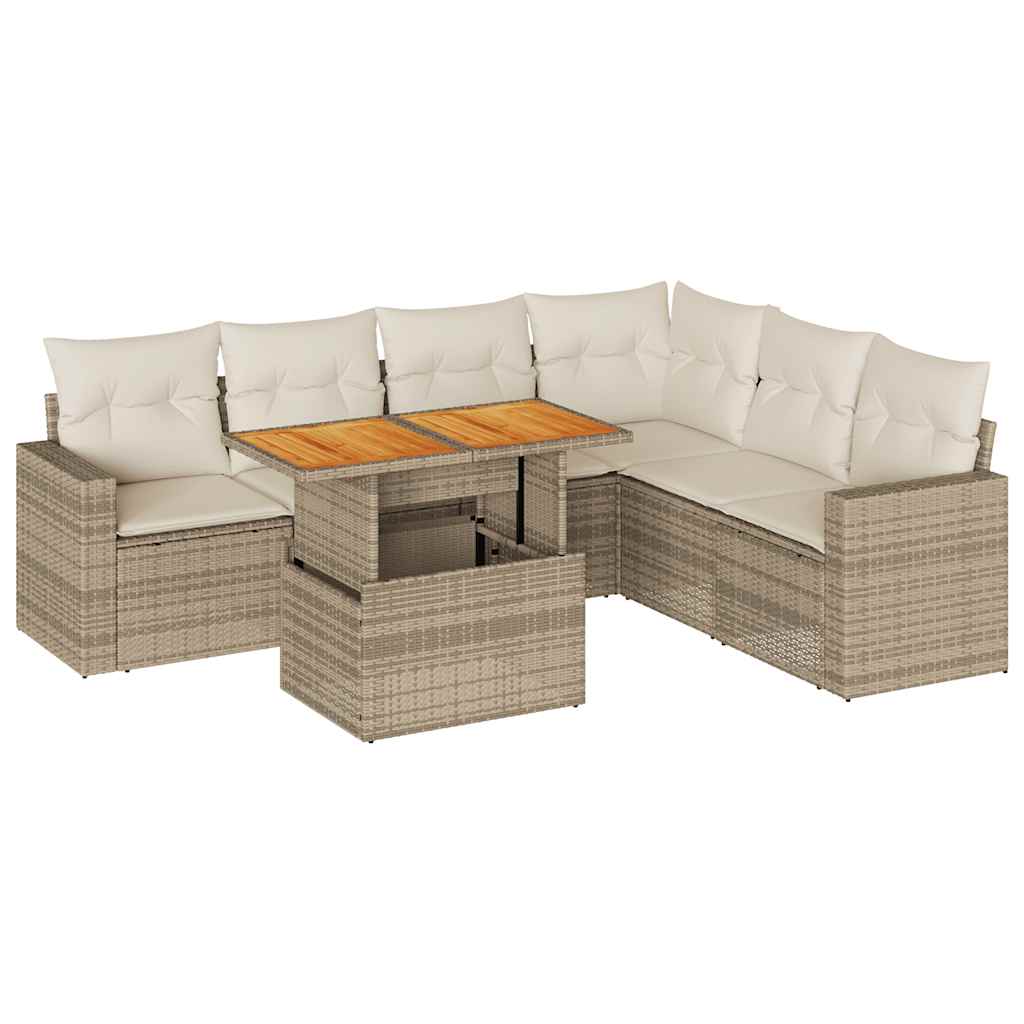 Salon de jardin avec coussins 7 pcs beige résine tressée