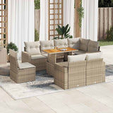 Salon de jardin avec coussins 9 pcs beige résine tressée