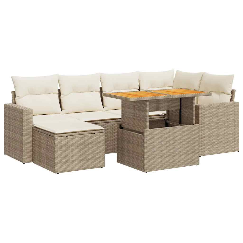 Salon de jardin avec coussins 7 pcs beige résine tressée