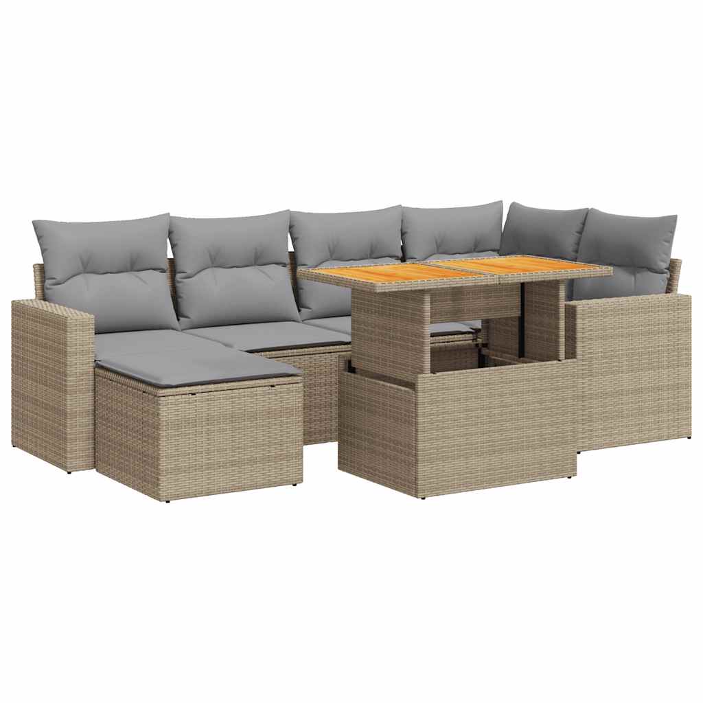 Salon de jardin avec coussins 7 pcs beige résine tressée