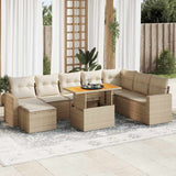 Salon de jardin avec coussins 9 pcs beige résine tressée