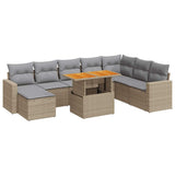 Salon de jardin avec coussins 9 pcs beige résine tressée