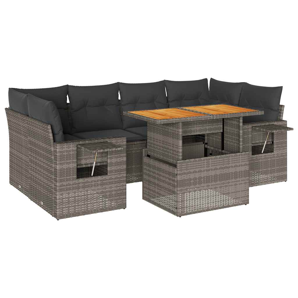 Salon de jardin avec coussins 7 pcs gris résine tressée