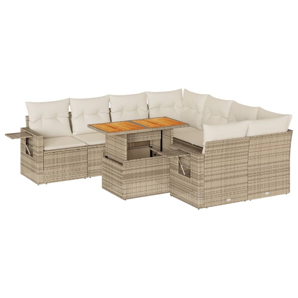 Salon de jardin avec coussins 9 pcs beige résine tressée