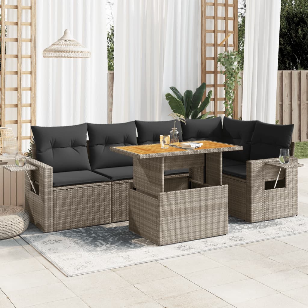 Salon de jardin 6 pcs avec coussins gris résine tressée