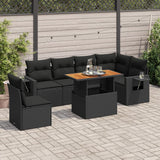 Salon de jardin 7 pcs avec coussins noir résine tressée