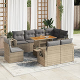 Salon de jardin avec coussins 9 pcs beige résine tressée