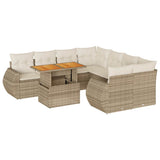 Salon de jardin avec coussins 9 pcs beige résine tressée