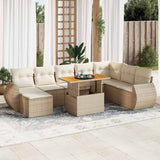 Salon de jardin avec coussins 9 pcs beige résine tressée