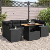 Salon de jardin 7 pcs avec coussins noir résine tressée