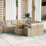 Salon de jardin avec coussins 9 pcs beige résine tressée