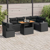 Salon de jardin 7 pcs avec coussins noir résine tressée