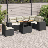 Salon de jardin 7 pcs avec coussins noir résine tressée