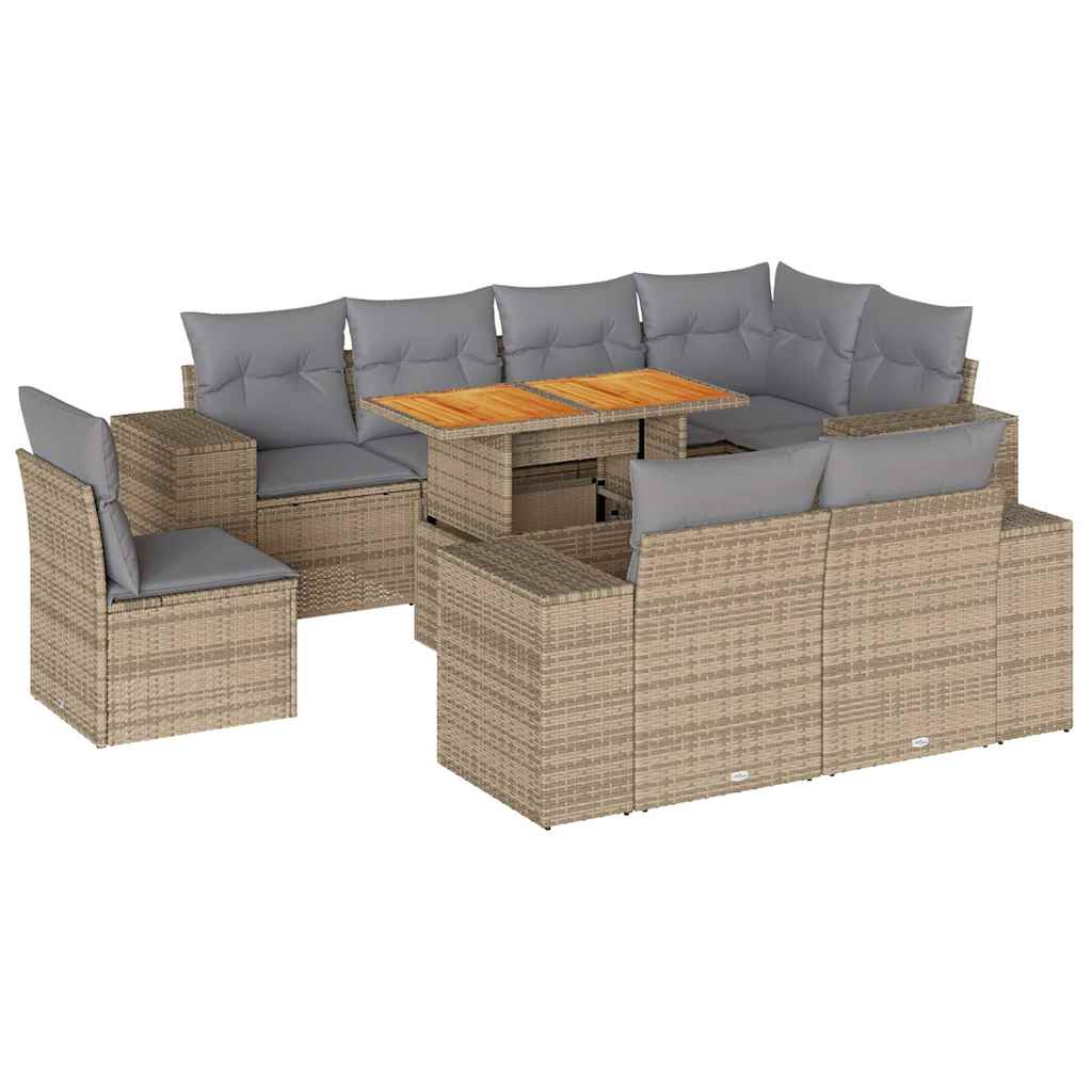 Salon de jardin avec coussins 9 pcs beige résine tressée