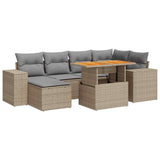 Salon de jardin avec coussins 7 pcs beige résine tressée