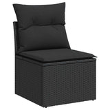 Salon de jardin avec coussins 9 pcs noir résine tressée acacia