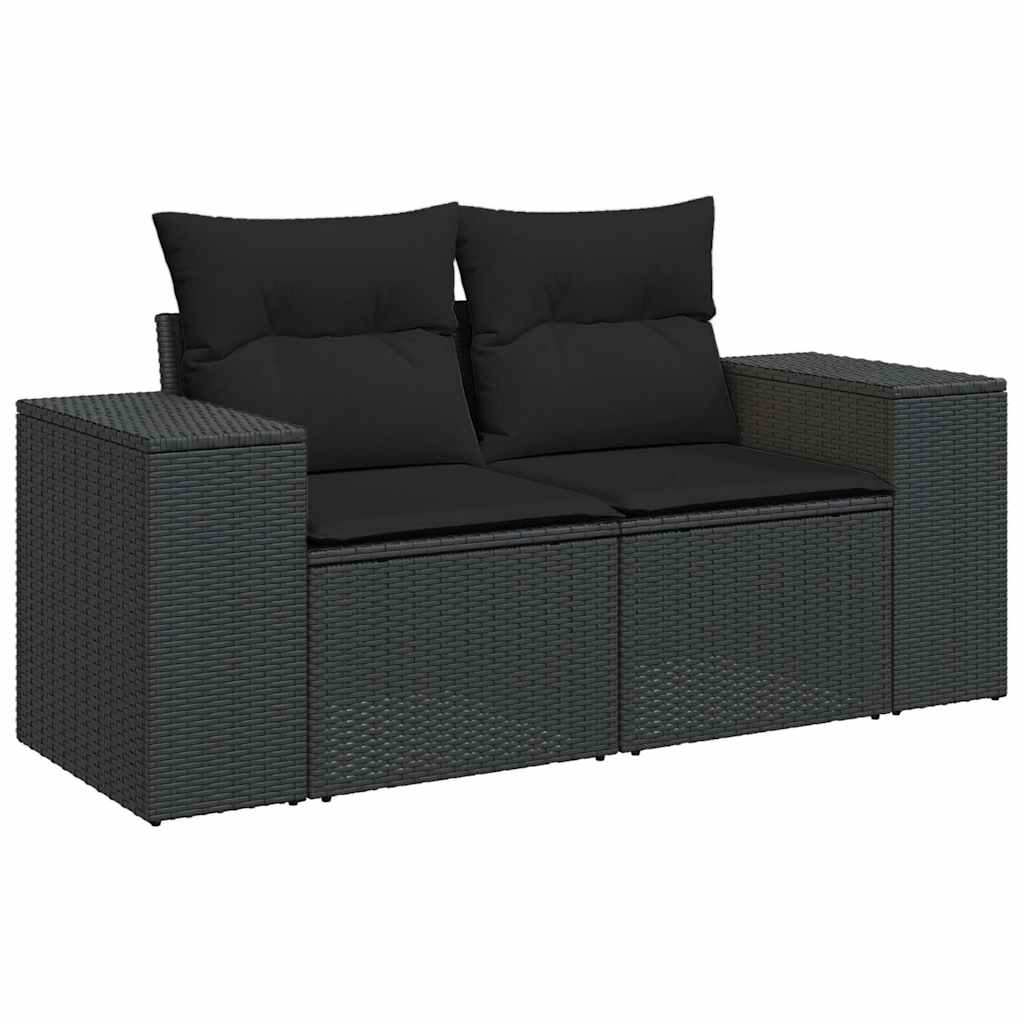 Salon de jardin avec coussins 9 pcs noir résine tressée acacia