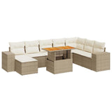 Salon de jardin avec coussins 9 pcs beige résine tressée acacia