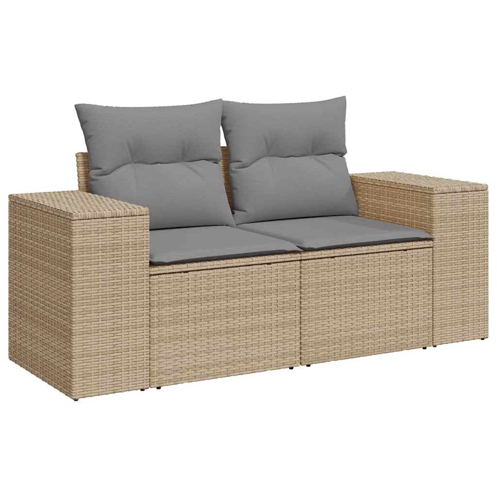 Salon de jardin avec coussins 9 pcs beige résine tressée acacia