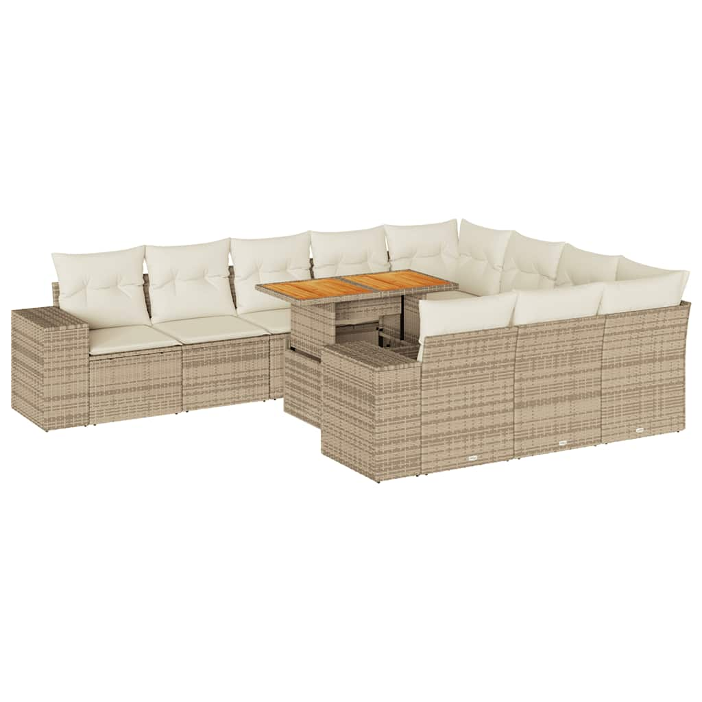 Salon de jardin avec coussins 10pcs beige résine tressée acacia