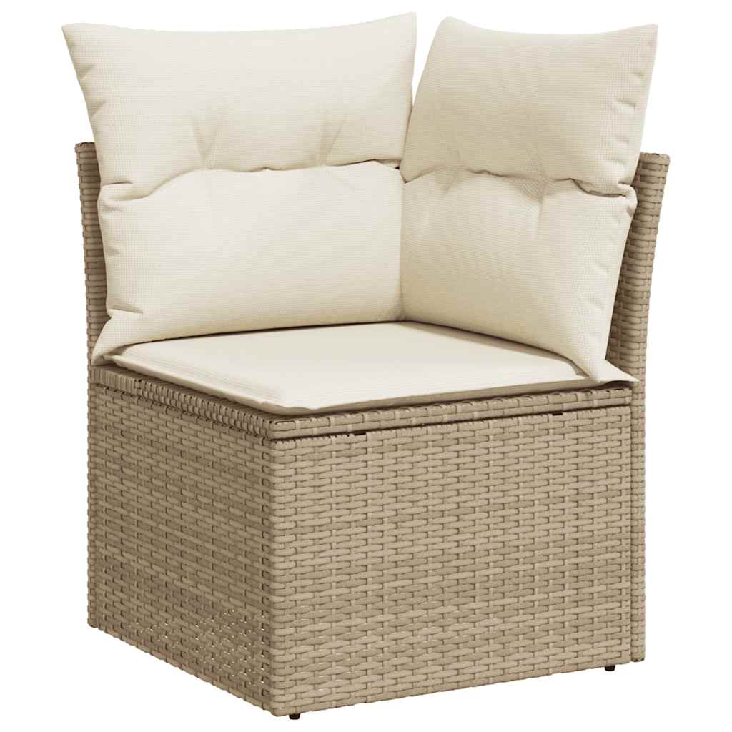 Salon de jardin avec coussins 10pcs beige résine tressée acacia