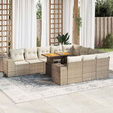 Salon de jardin avec coussins 10pcs beige résine tressée acacia