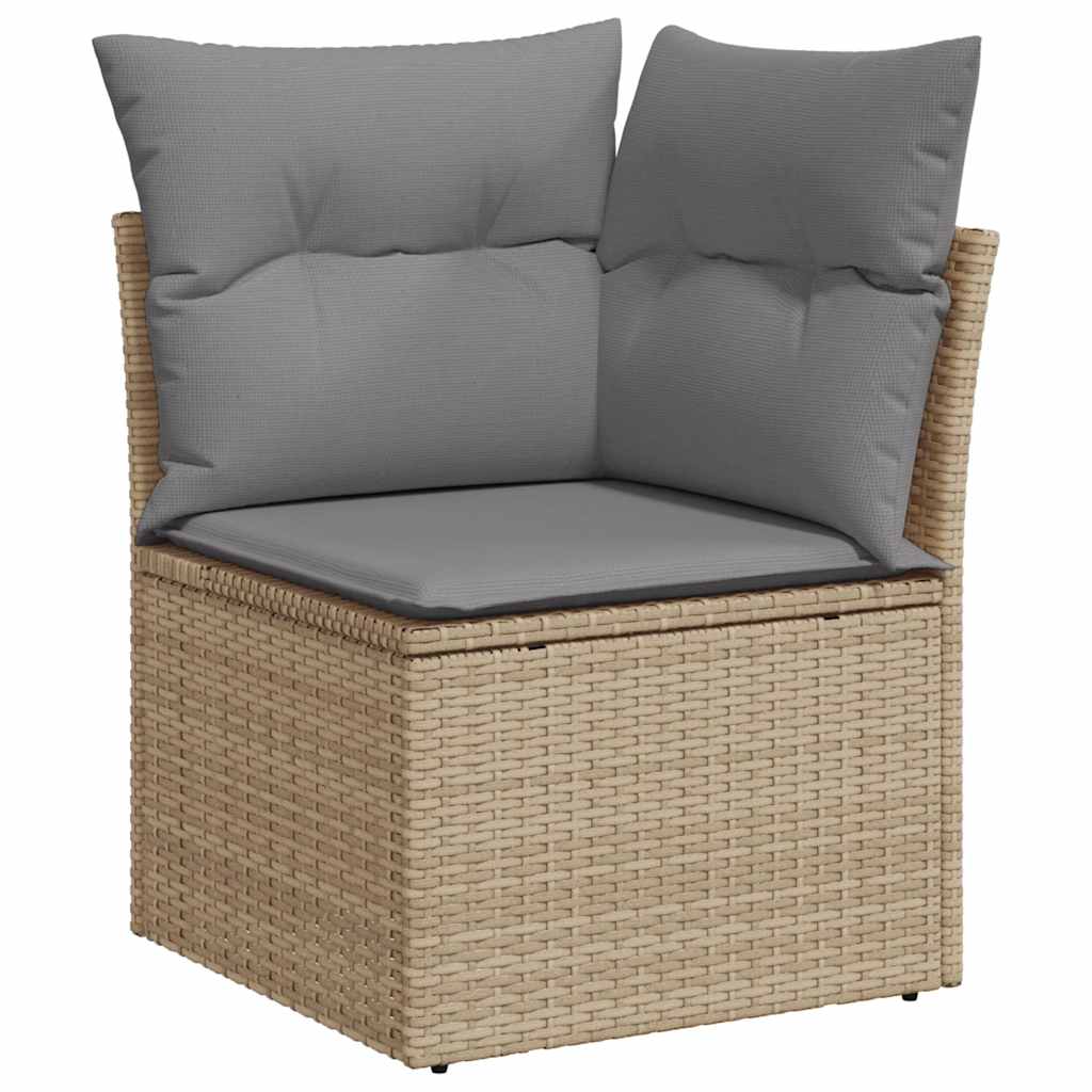 Salon de jardin avec coussins 10pcs beige résine tressée acacia