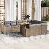 Salon de jardin avec coussins 10pcs beige résine tressée acacia