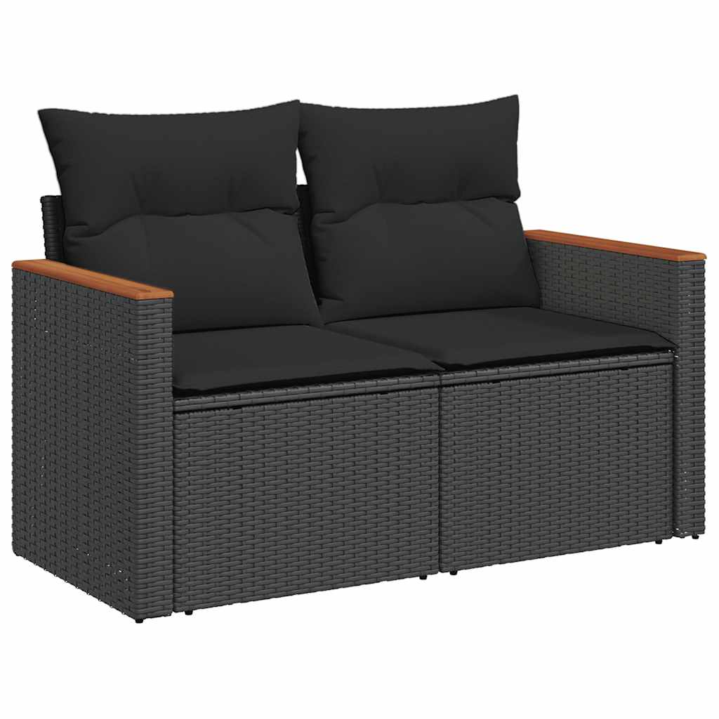 Salon de jardin avec coussins 7 pcs noir résine tressée acacia