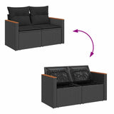 Salon de jardin avec coussins 7 pcs noir résine tressée acacia