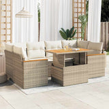 Salon de jardin 6 pcs avec coussins beige résine tressée acacia