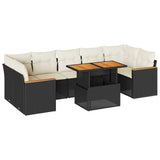 Salon de jardin avec coussins 8 pcs noir résine tressée acacia