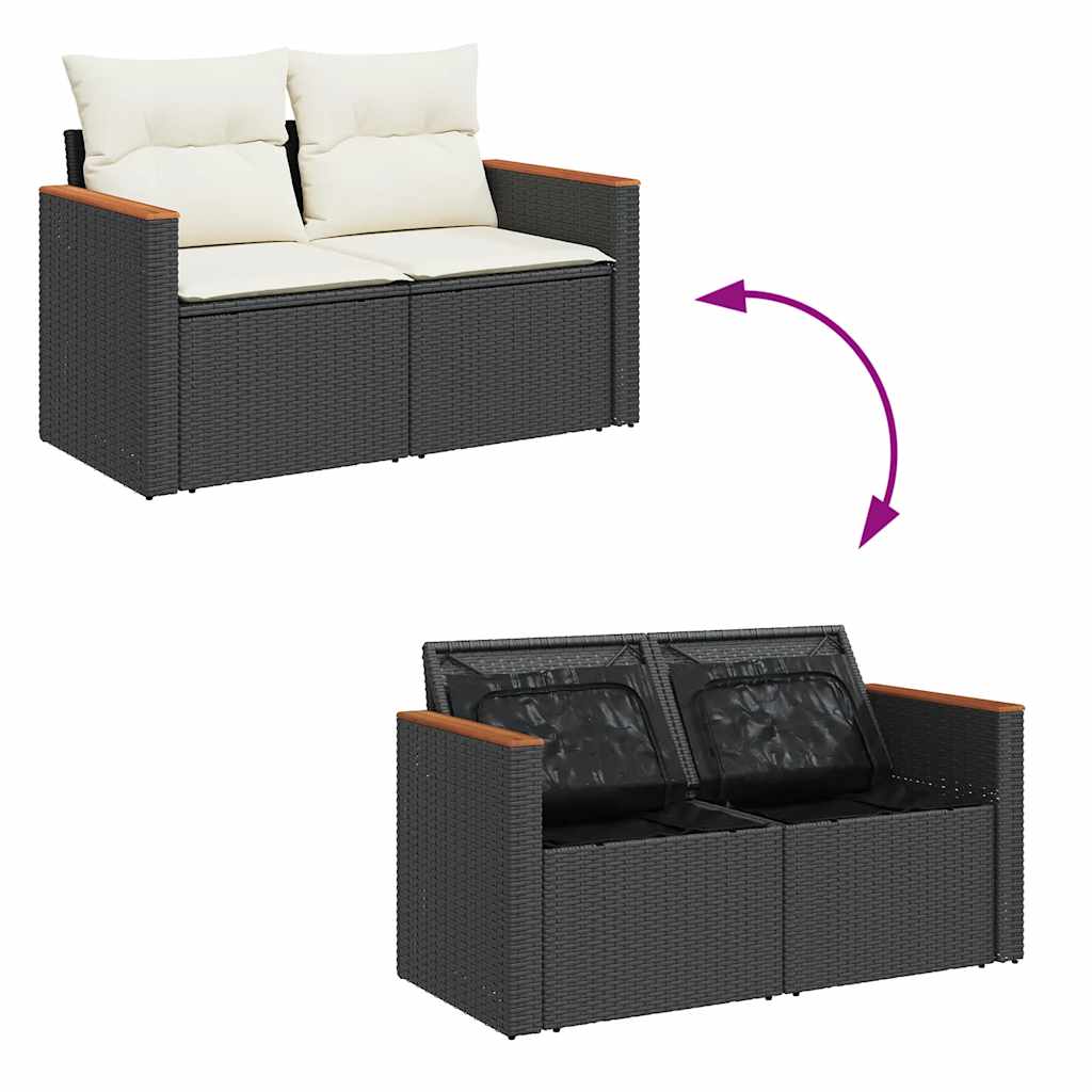 Salon de jardin avec coussins 8 pcs noir résine tressée acacia