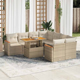 Salon de jardin avec coussins 9 pcs beige résine tressée acacia