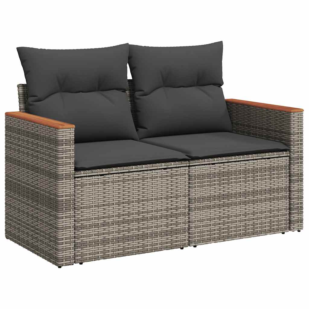 Salon de jardin avec coussins 9 pcs gris résine tressée acacia