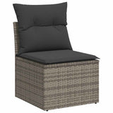 Salon de jardin avec coussins 9 pcs gris résine tressée acacia