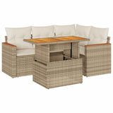 Salon de jardin avec coussins 5 pcs beige résine tressée acacia