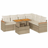 Salon de jardin avec coussins 7 pcs beige résine tressée acacia