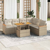 Salon de jardin avec coussins 7 pcs beige résine tressée acacia