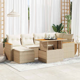 Salon de jardin avec coussins 7 pcs beige résine tressée acacia