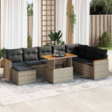 Salon de jardin avec coussins 9 pcs gris résine tressée acacia