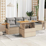 Salon de jardin avec coussins 5 pcs beige résine tressée acacia