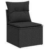 Salon de jardin avec coussins 7 pcs noir résine tressée acacia