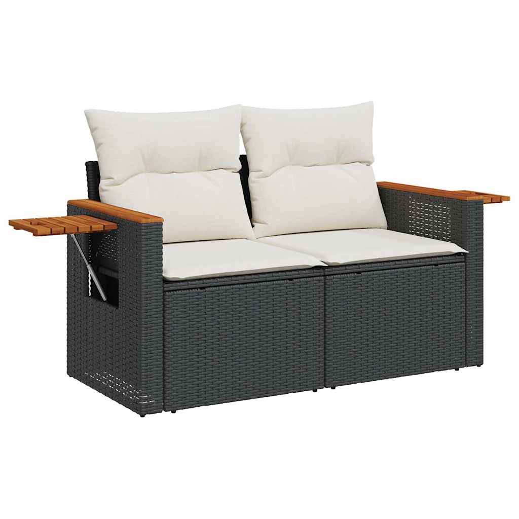 Salon de jardin avec coussins 7 pcs noir résine tressée acacia