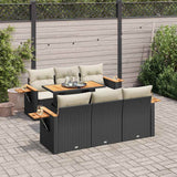 Salon de jardin avec coussins 7 pcs noir résine tressée acacia