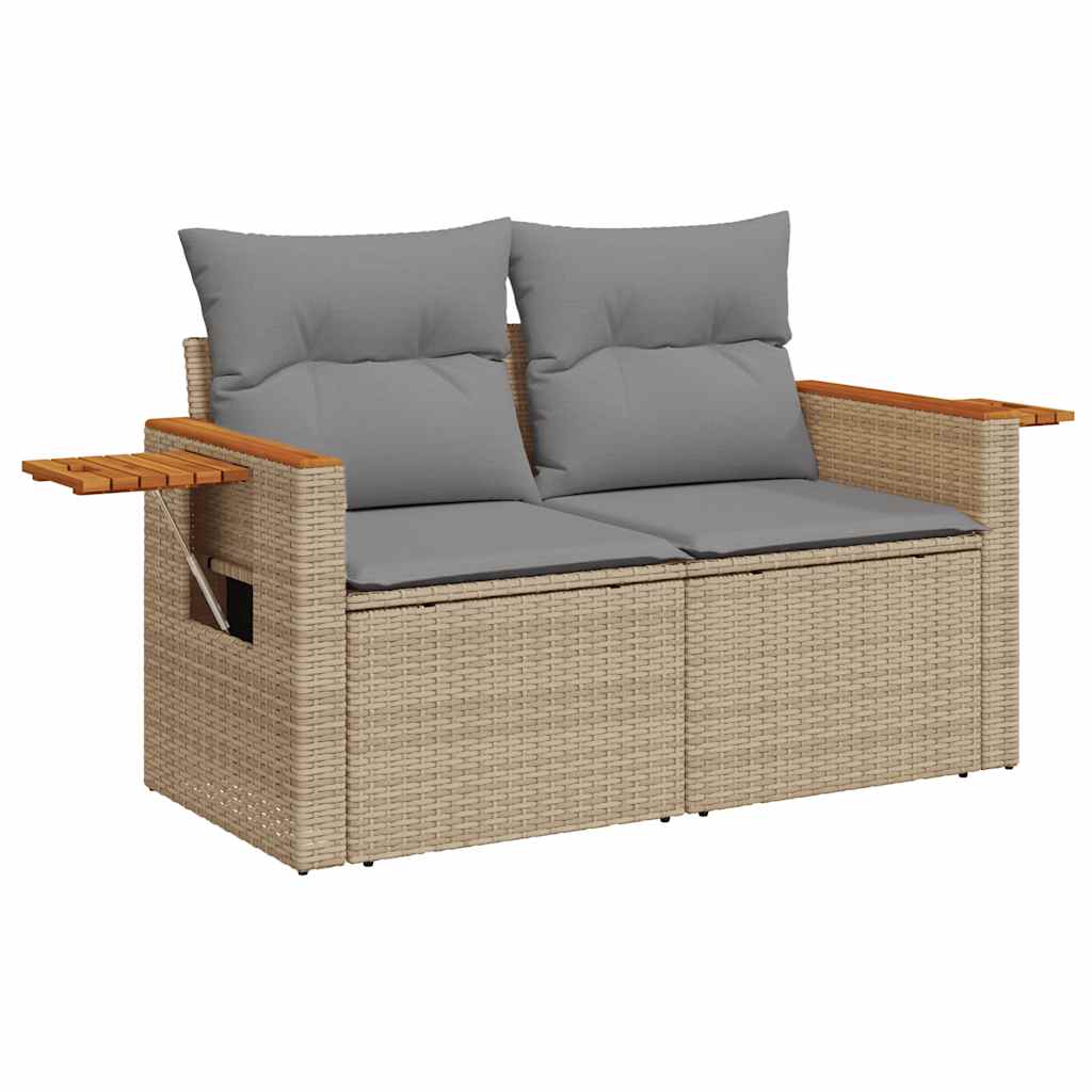 Salon de jardin avec coussins 7 pcs beige résine tressée acacia