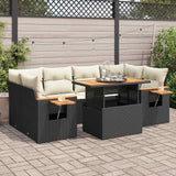 Salon de jardin avec coussins 7 pcs noir résine tressée acacia