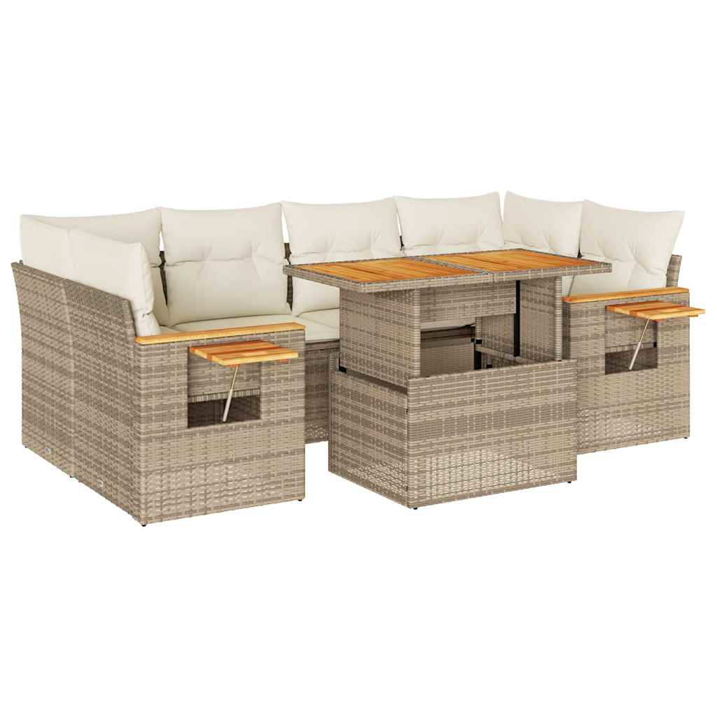 Salon de jardin avec coussins 7 pcs beige résine tressée acacia